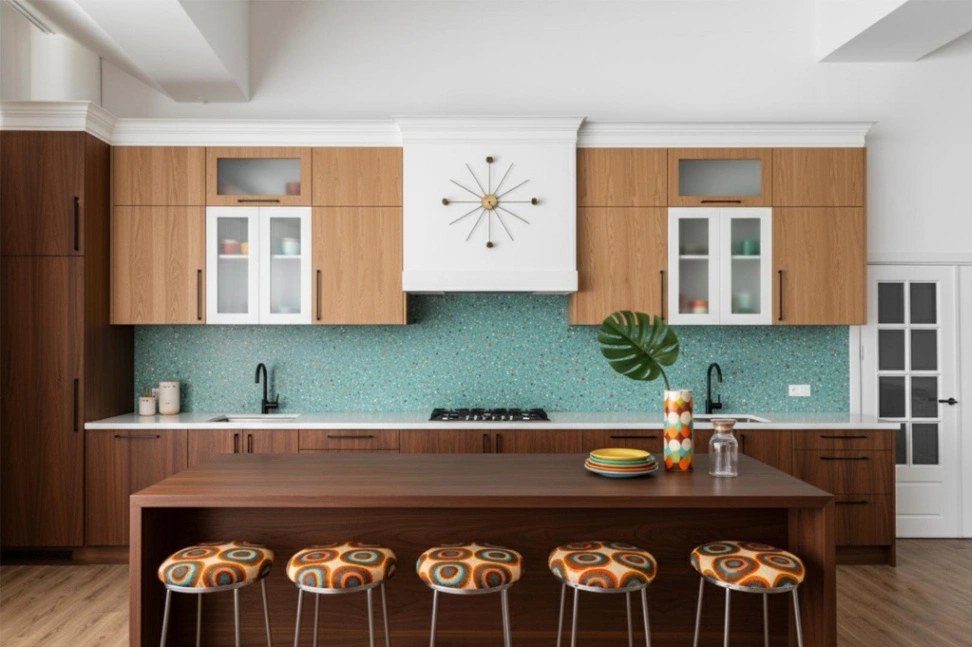 A Dwellings kitchen remodel with wood cabinetry and a large island